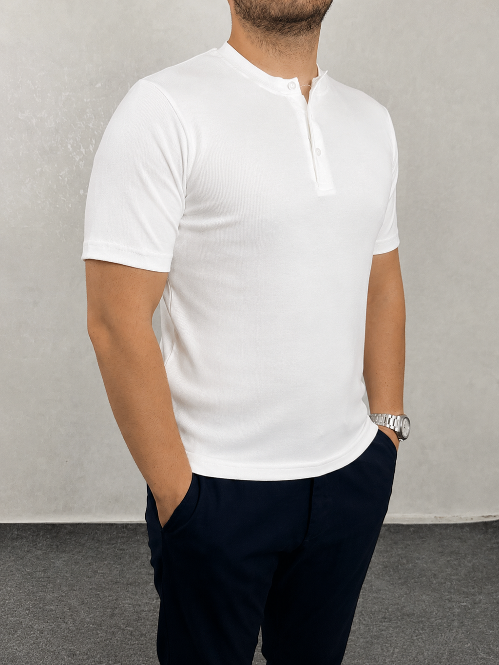Basic Hanley Yaka Tişört - Beyaz