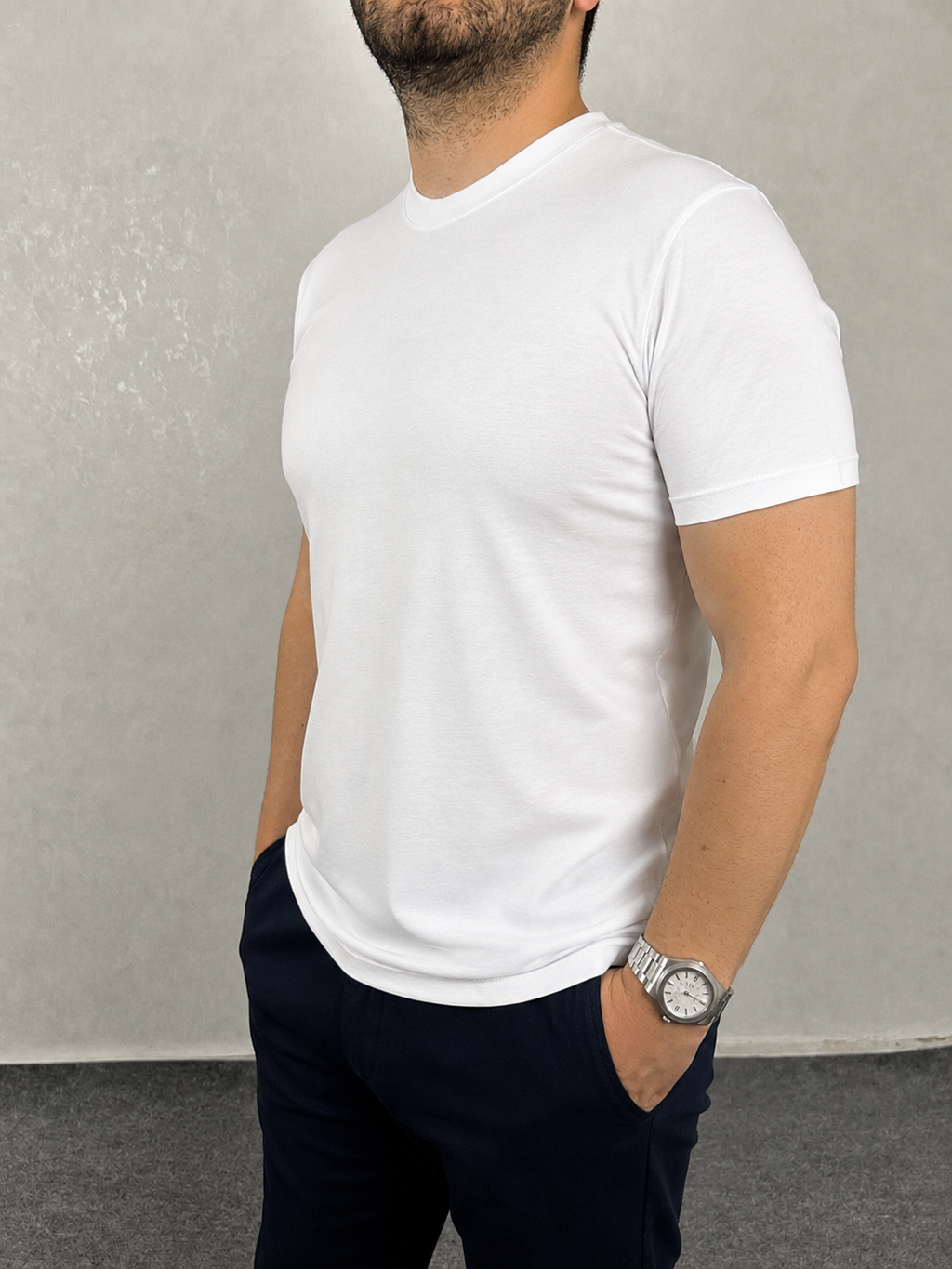 Basic Slim Bisiklet Yaka Tişört - Beyaz