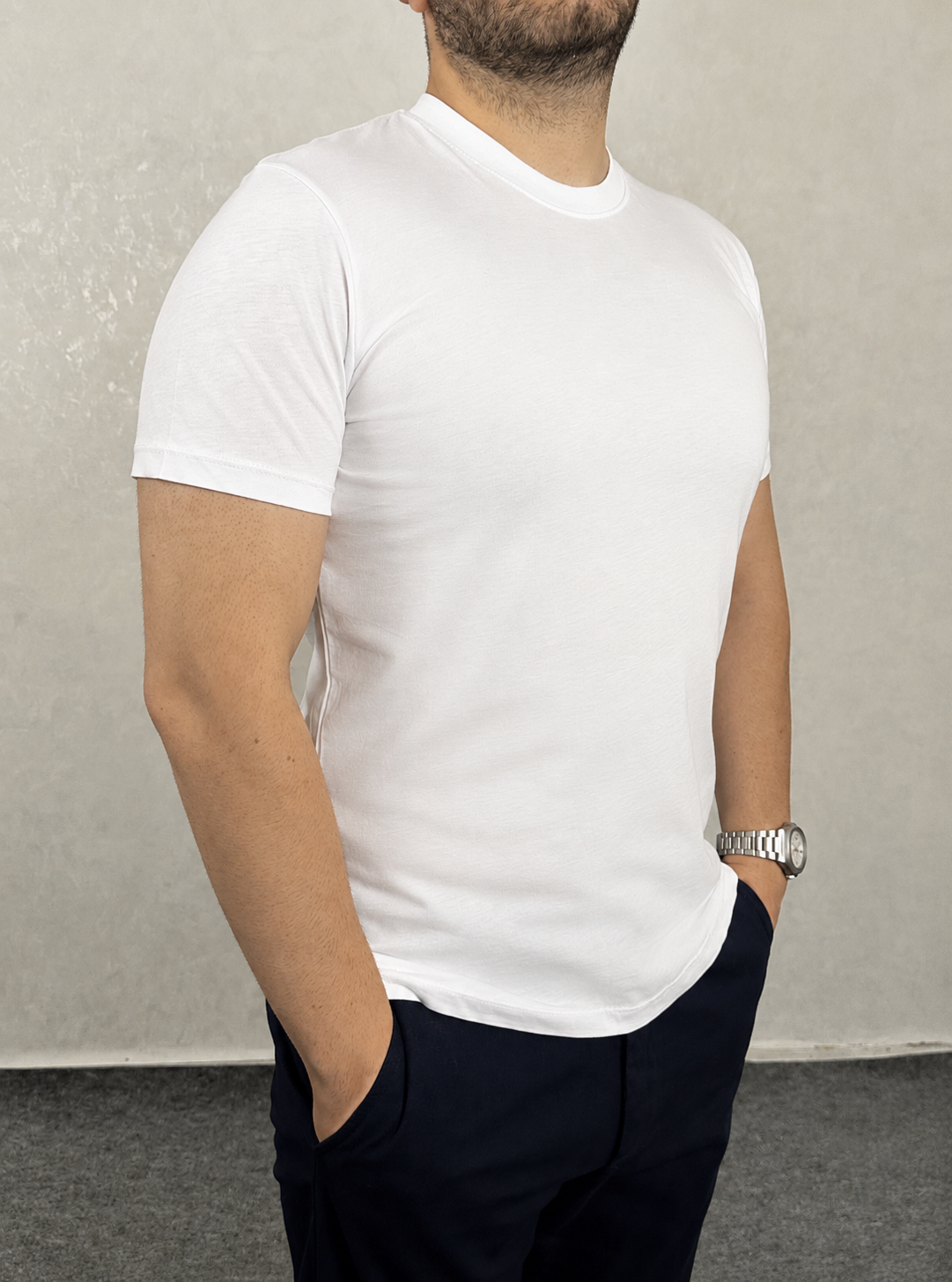 Basic Slim Bisiklet Yaka Tişört - Beyaz