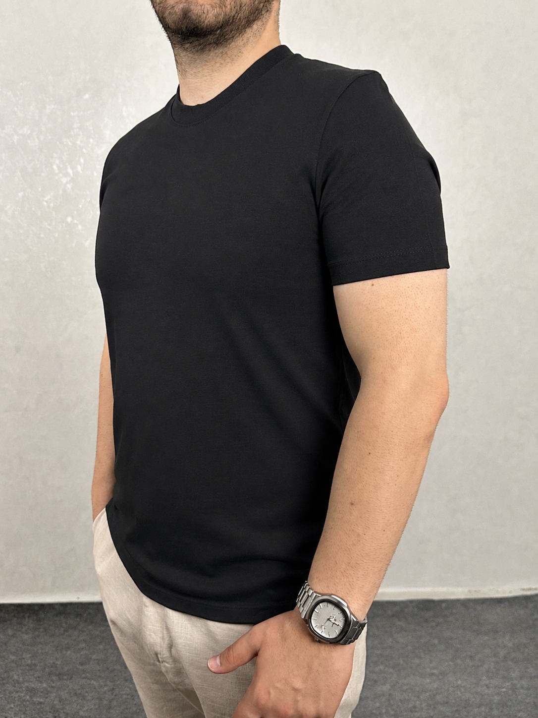 Basic Slim Bisiklet Yaka Tişört - Siyah