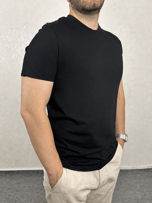 Basic Slim Bisiklet Yaka Tişört - Siyah