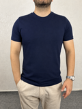 Basic Slim Bisiklet Yaka Tişört - Lacivert