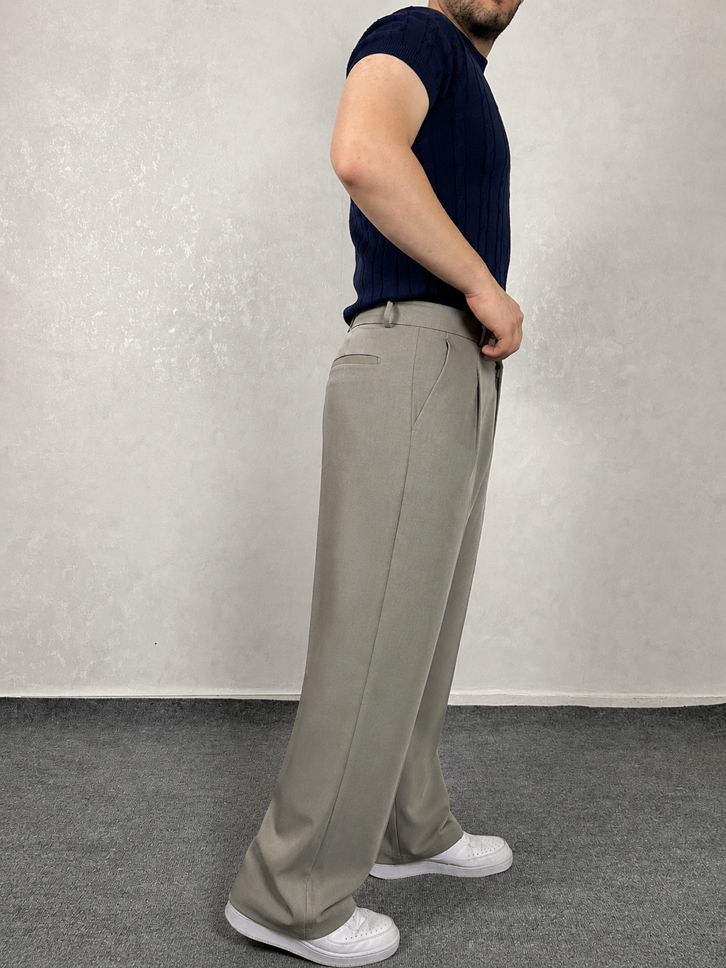 Pileli Kore Kesim Süper Baggy Kumaş Pantolon - Haki