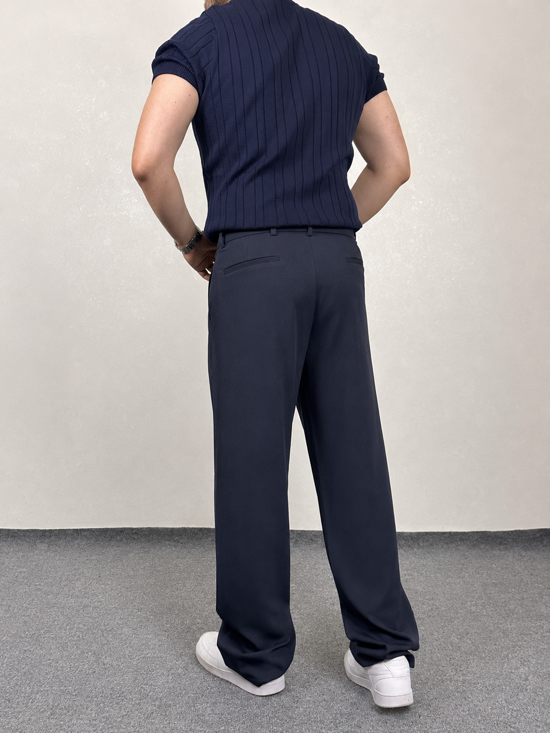 Pileli Kore Kesim Süper Baggy Kumaş Pantolon - Lacivert