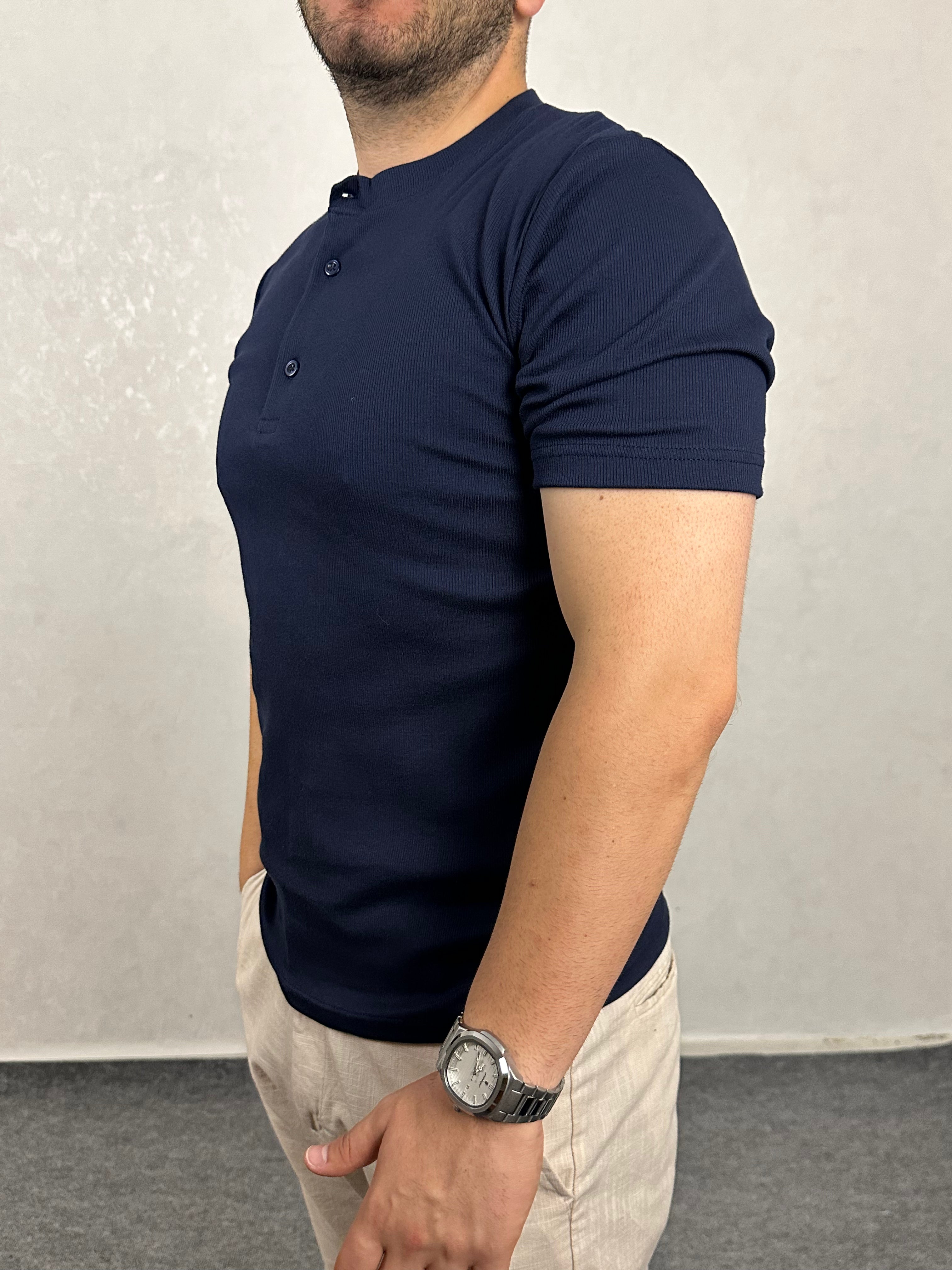 Basic Hanley Yaka Tişört - Lacivert