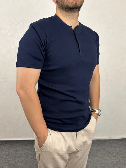 Basic Hanley Yaka Tişört - Lacivert