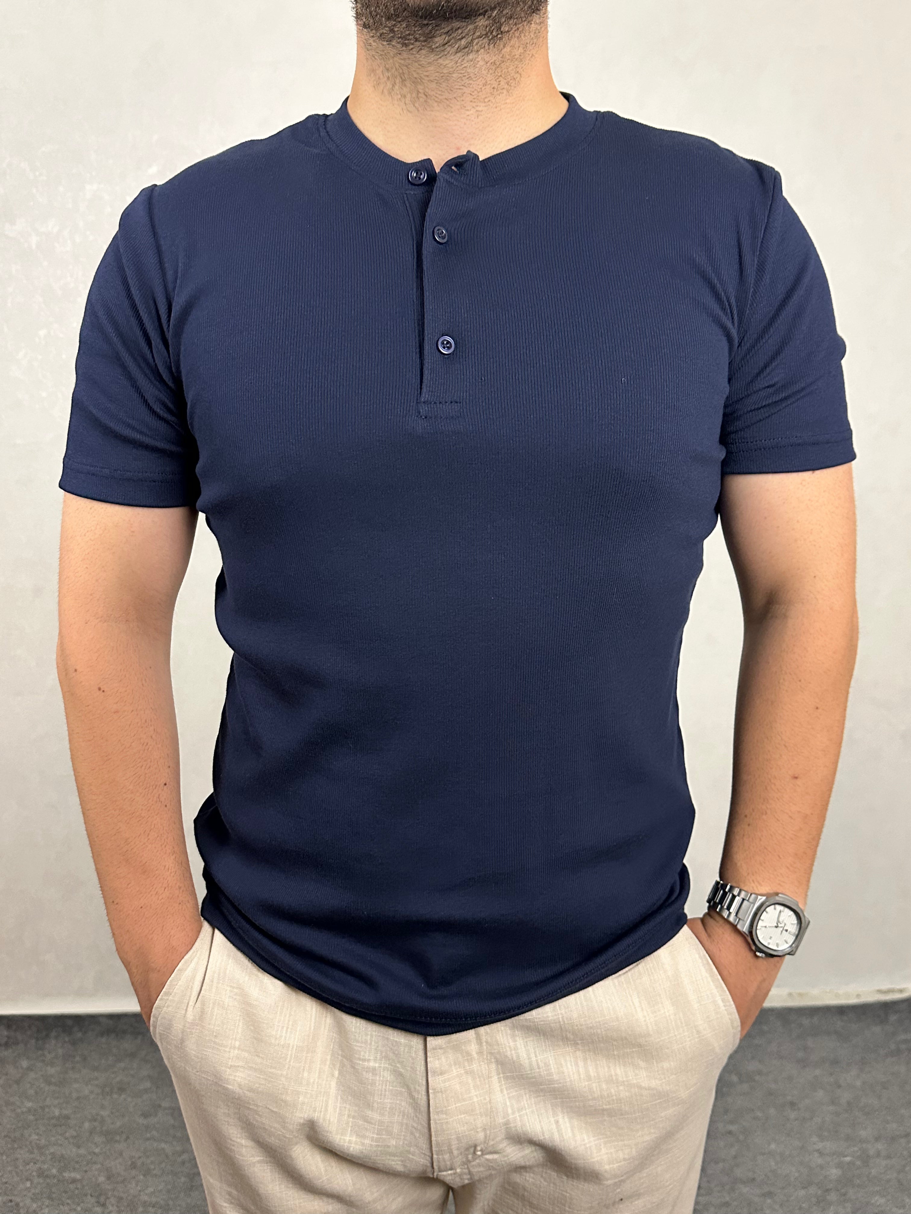 Basic Hanley Yaka Tişört - Lacivert