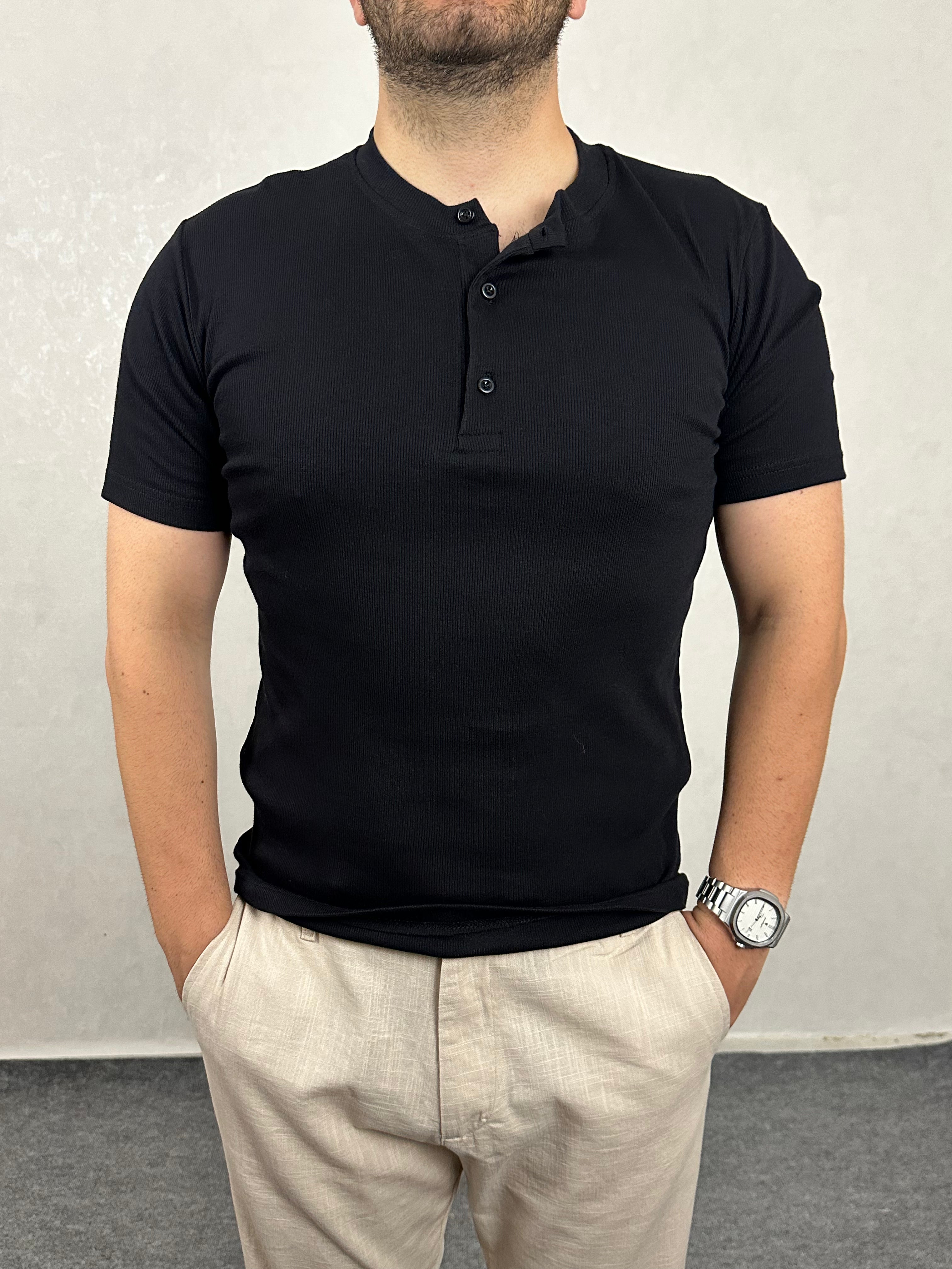Basic Hanley Yaka Tişört - Siyah