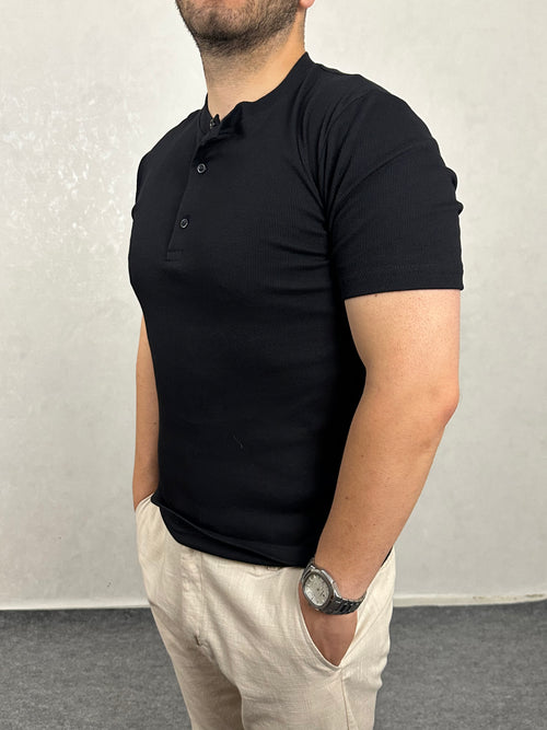 Basic Hanley Yaka Tişört - Siyah