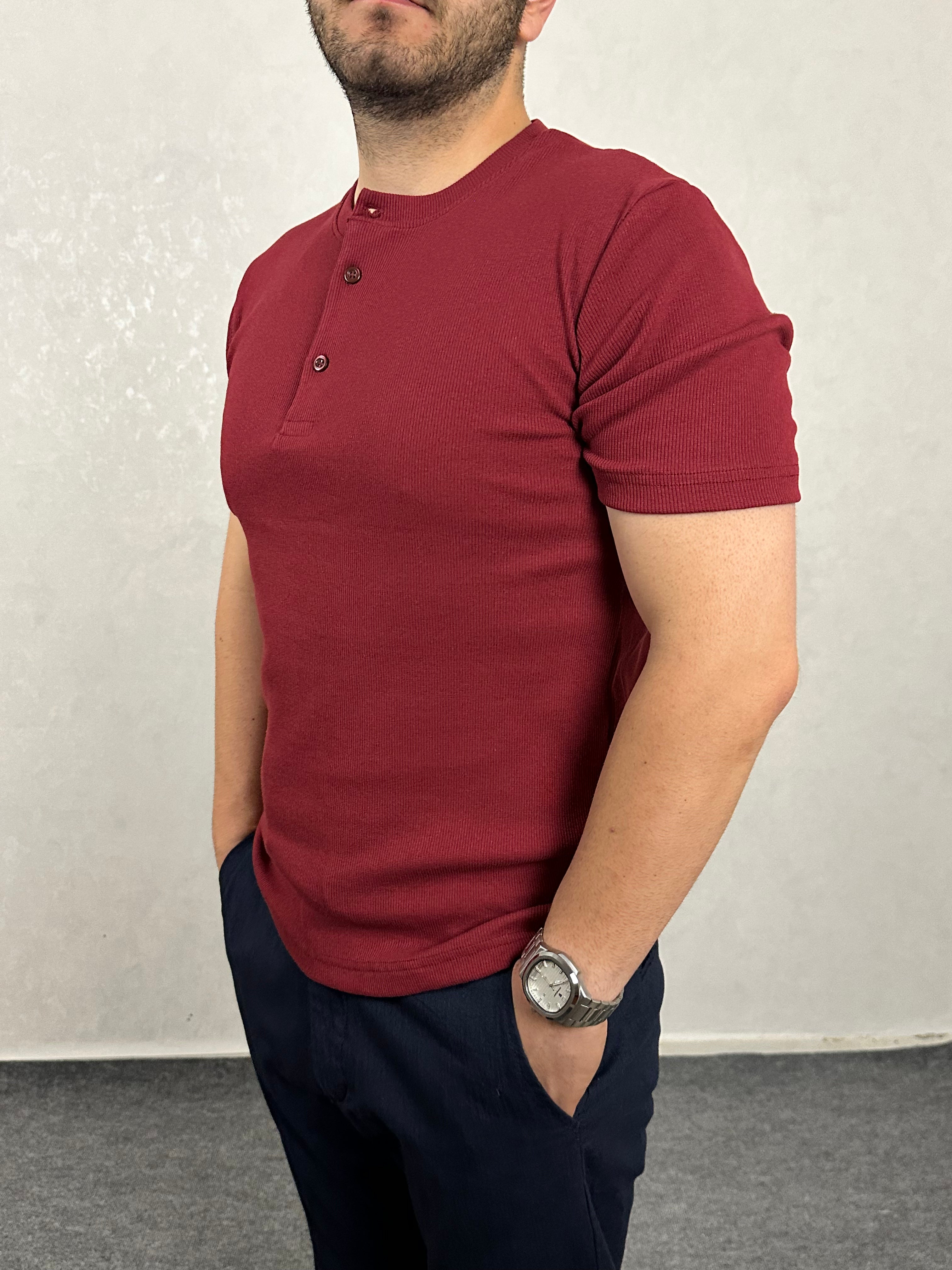 Basic Hanley Yaka Tişört - Bordo
