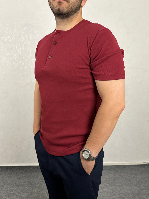 Basic Hanley Yaka Tişört - Bordo