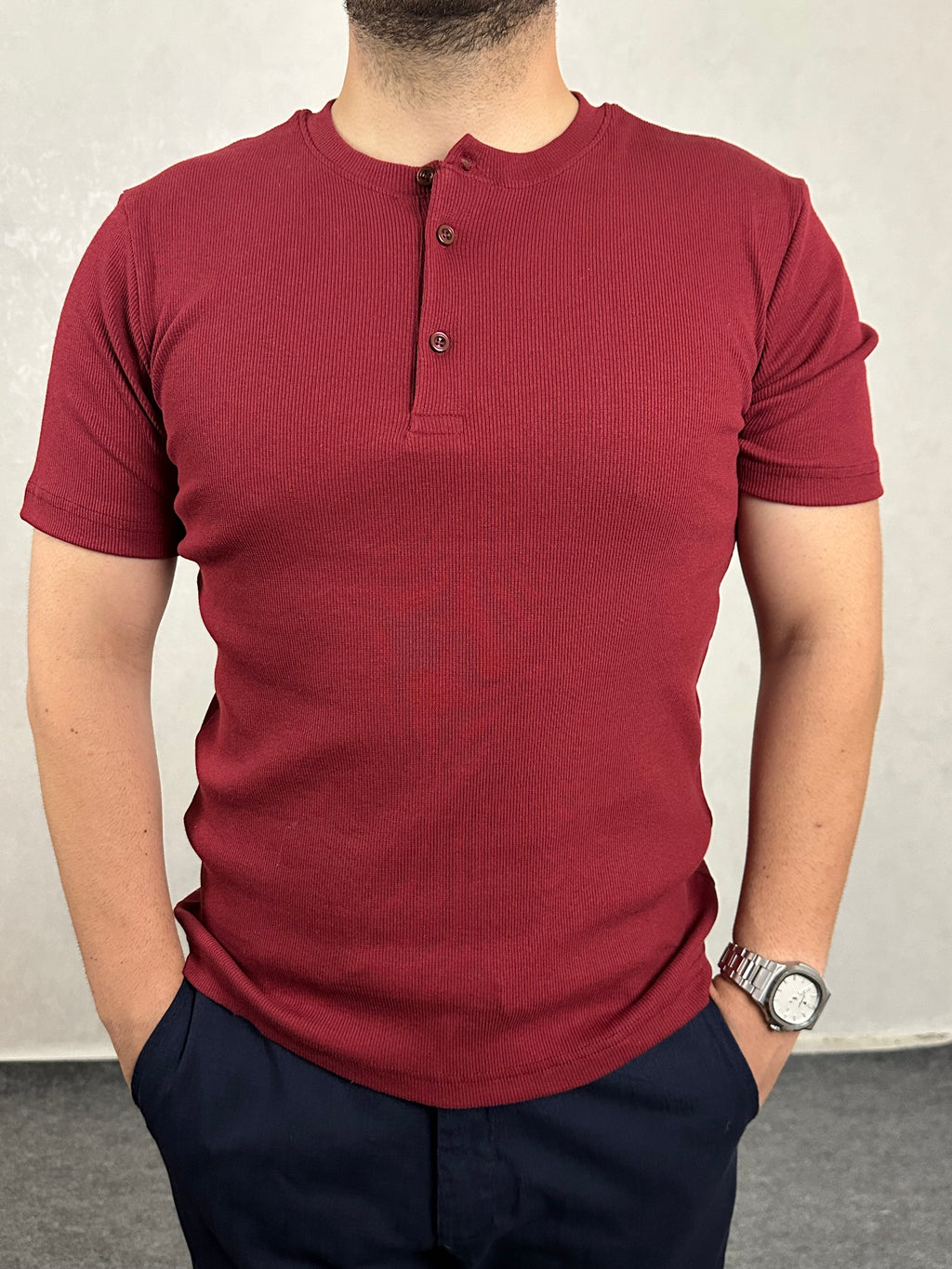 Basic Hanley Yaka Tişört - Bordo