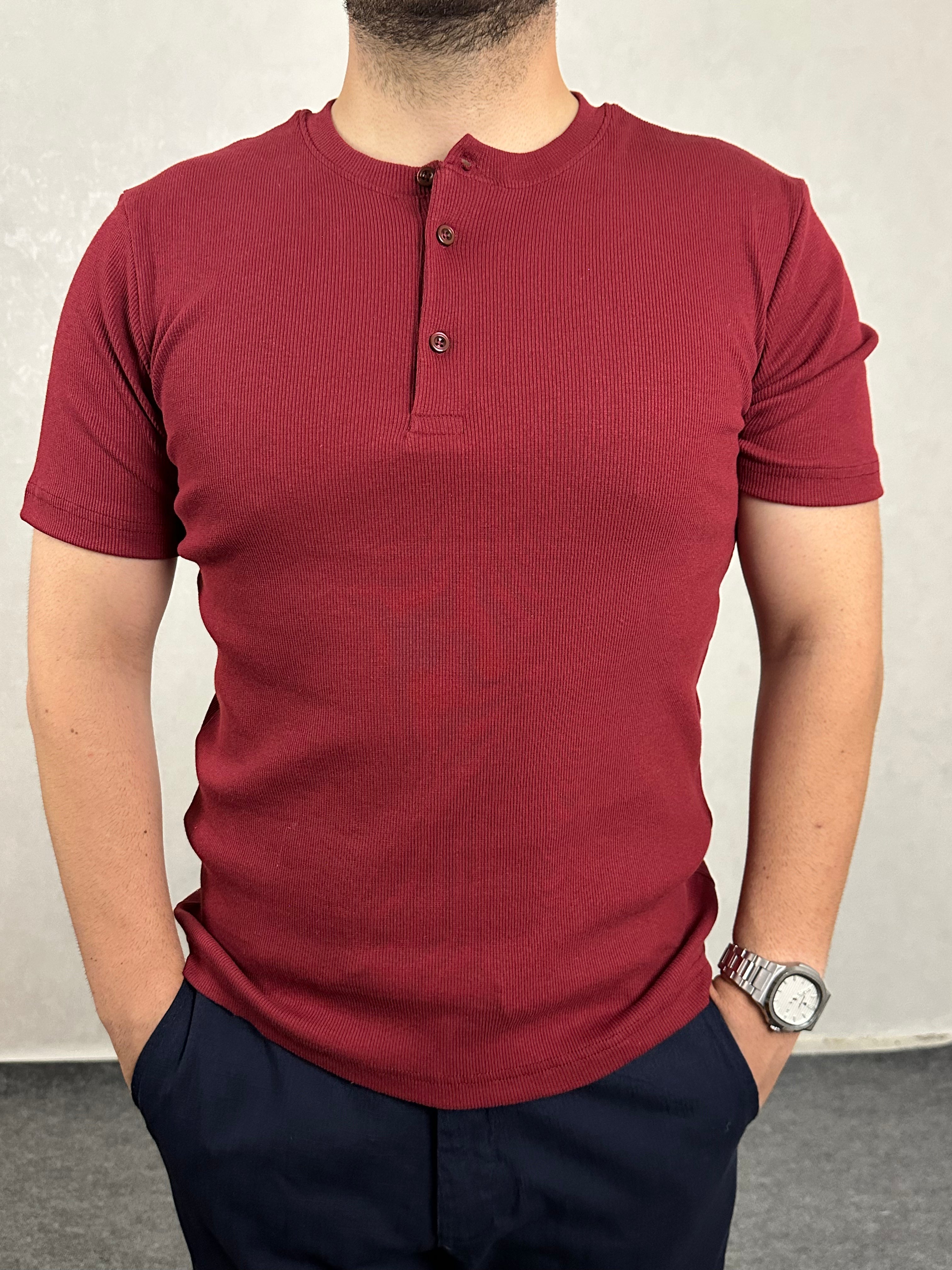 Basic Hanley Yaka Tişört - Bordo