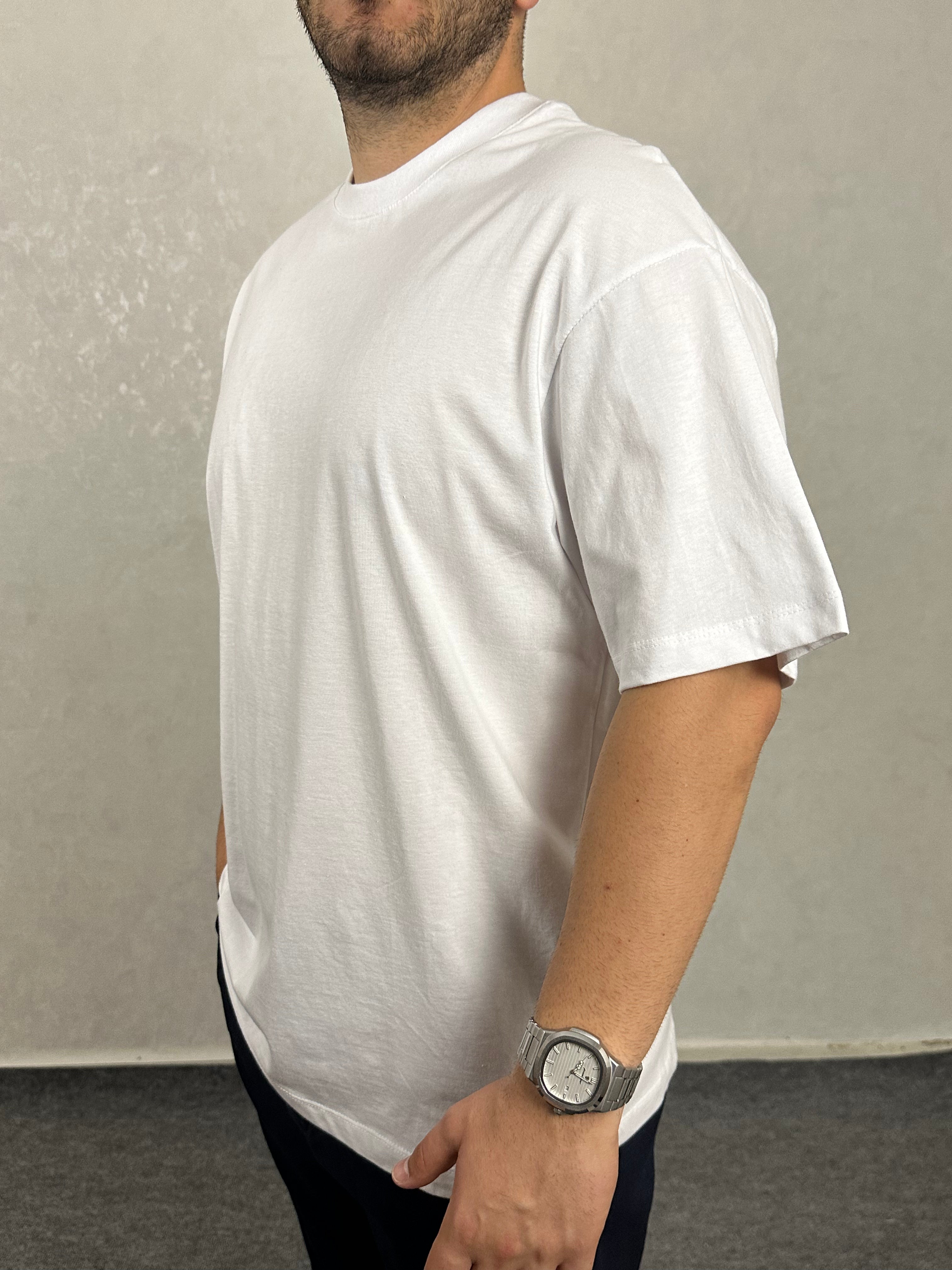 Oversize Bisiklet Yaka Tişört - Beyaz