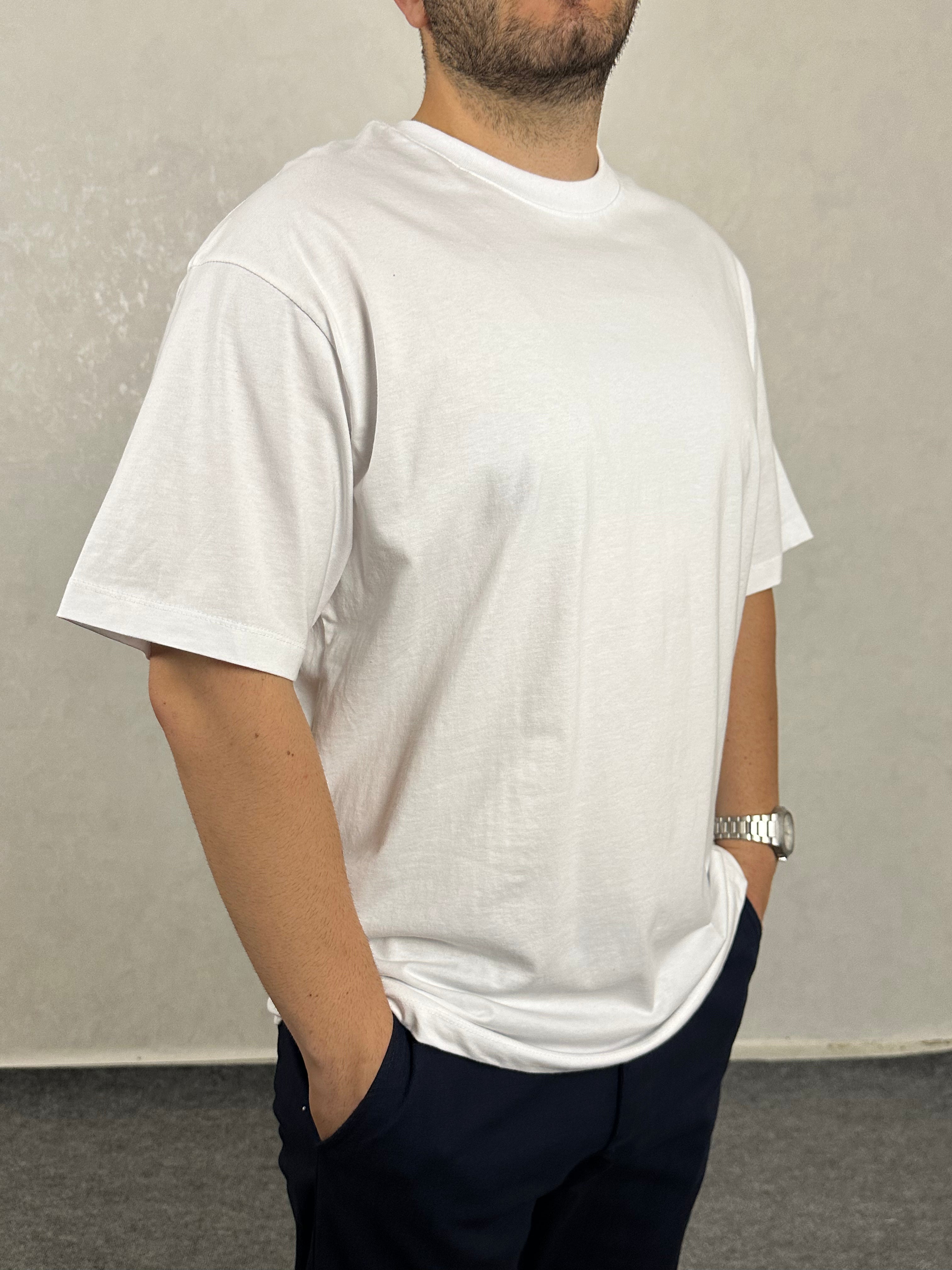 Oversize Bisiklet Yaka Tişört - Beyaz