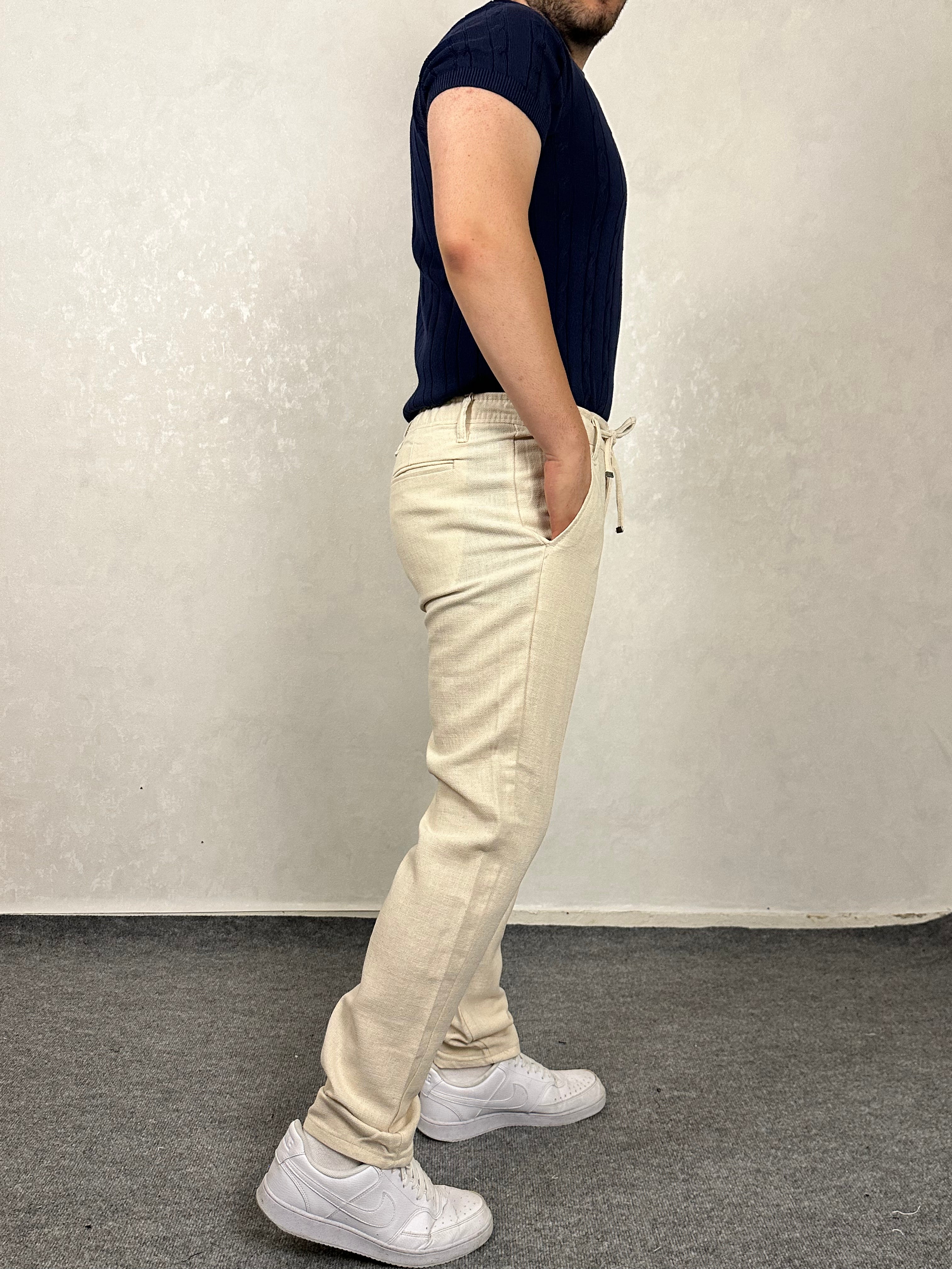 Beli Lastikli Keten Pantolon - Bej