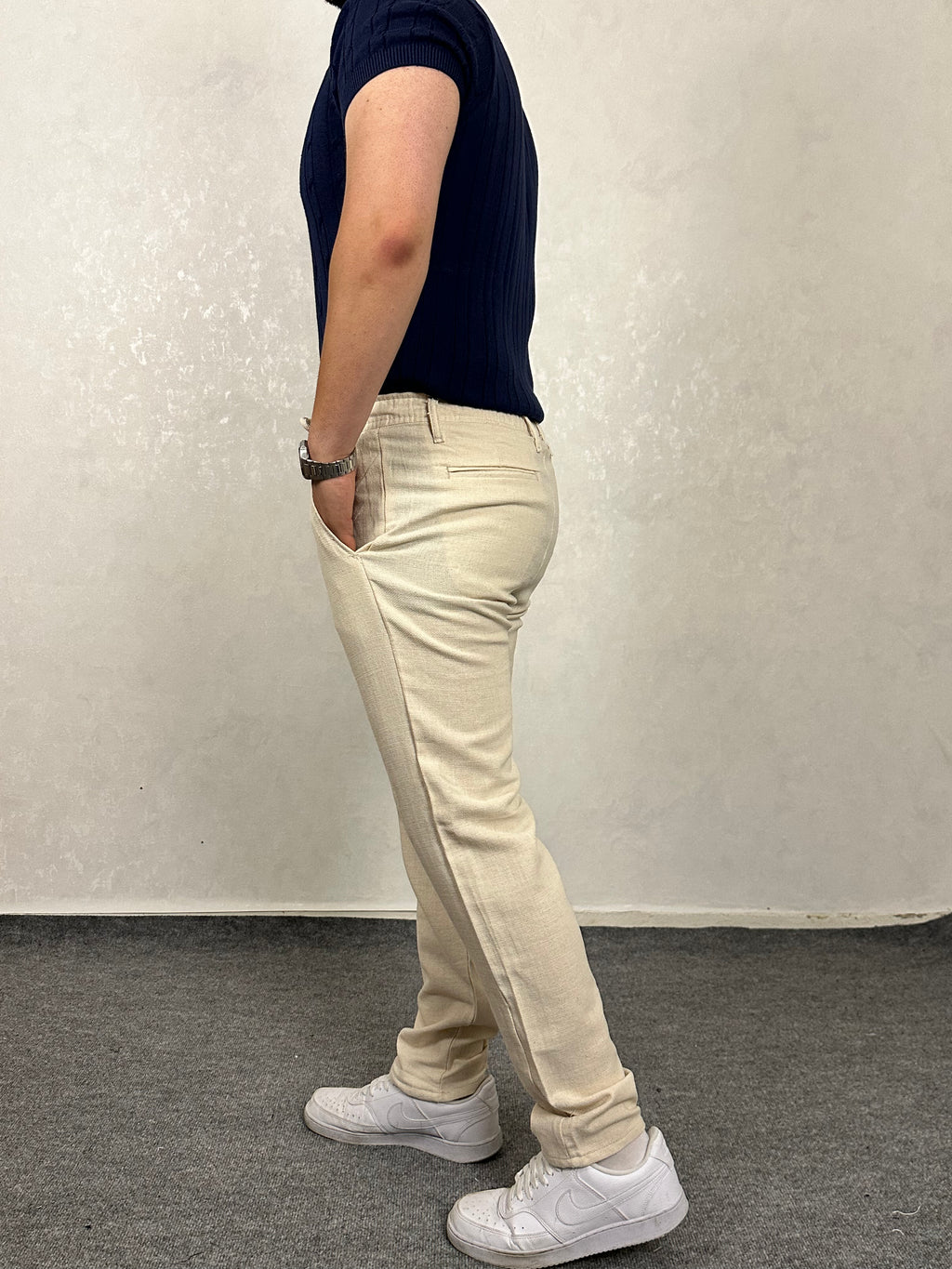 Beli Lastikli Keten Pantolon - Bej