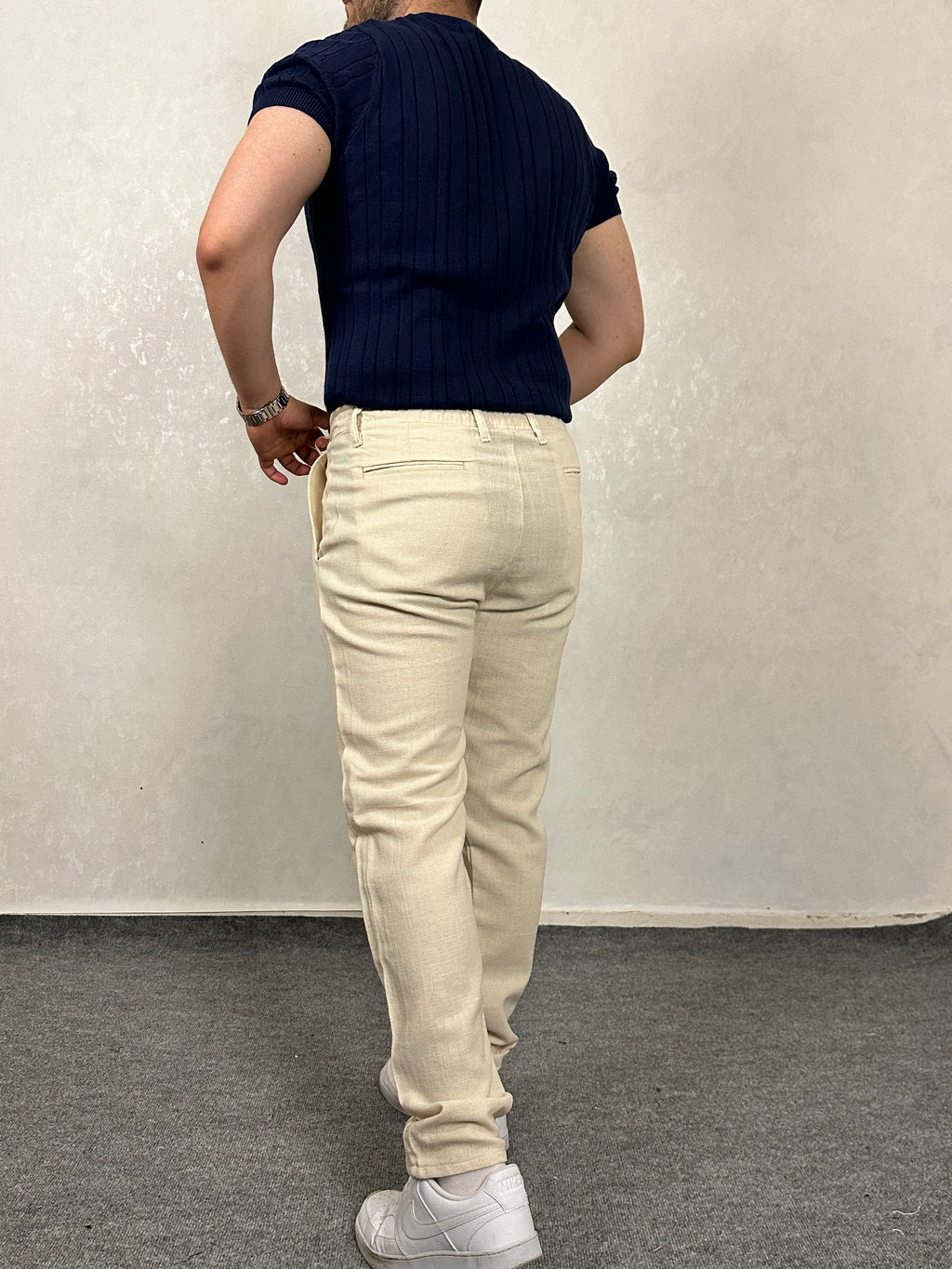 Beli Lastikli Keten Pantolon - Bej