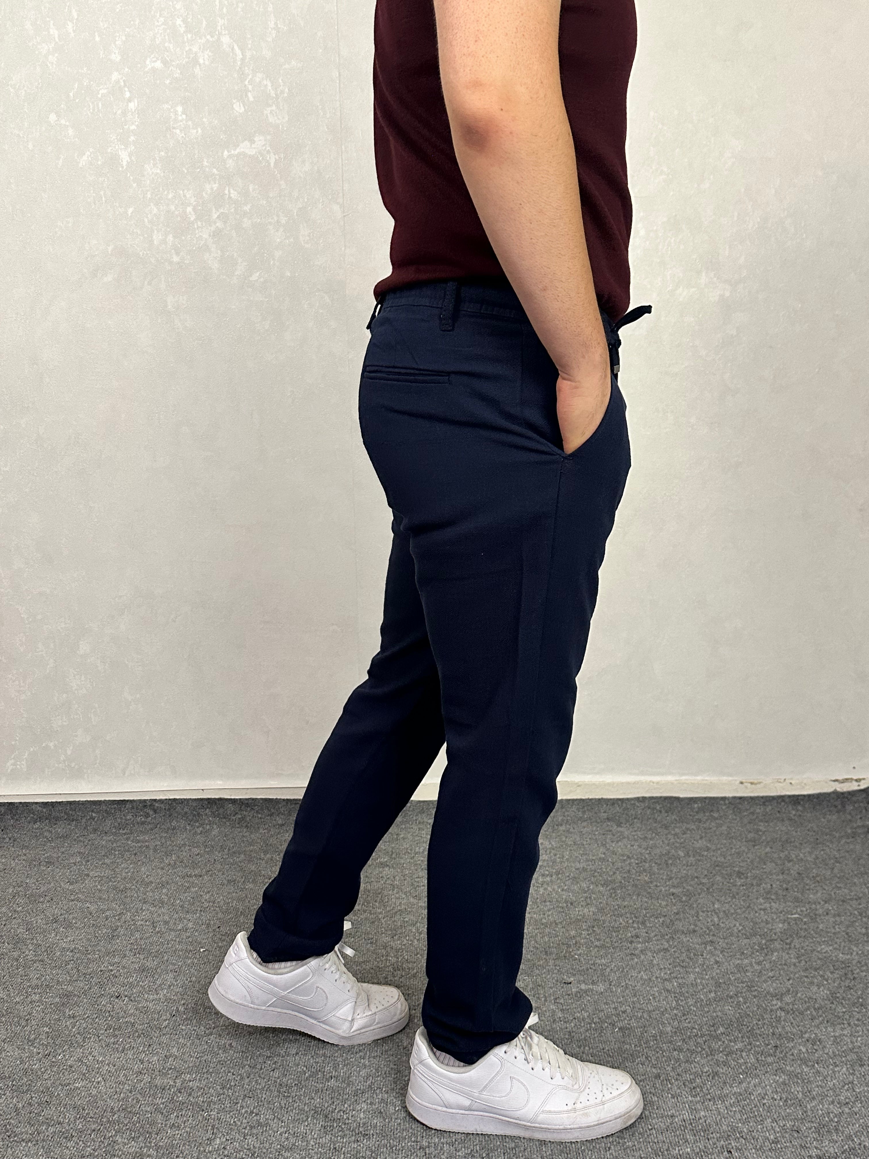 Beli Lastikli Keten Pantolon - Lacivert