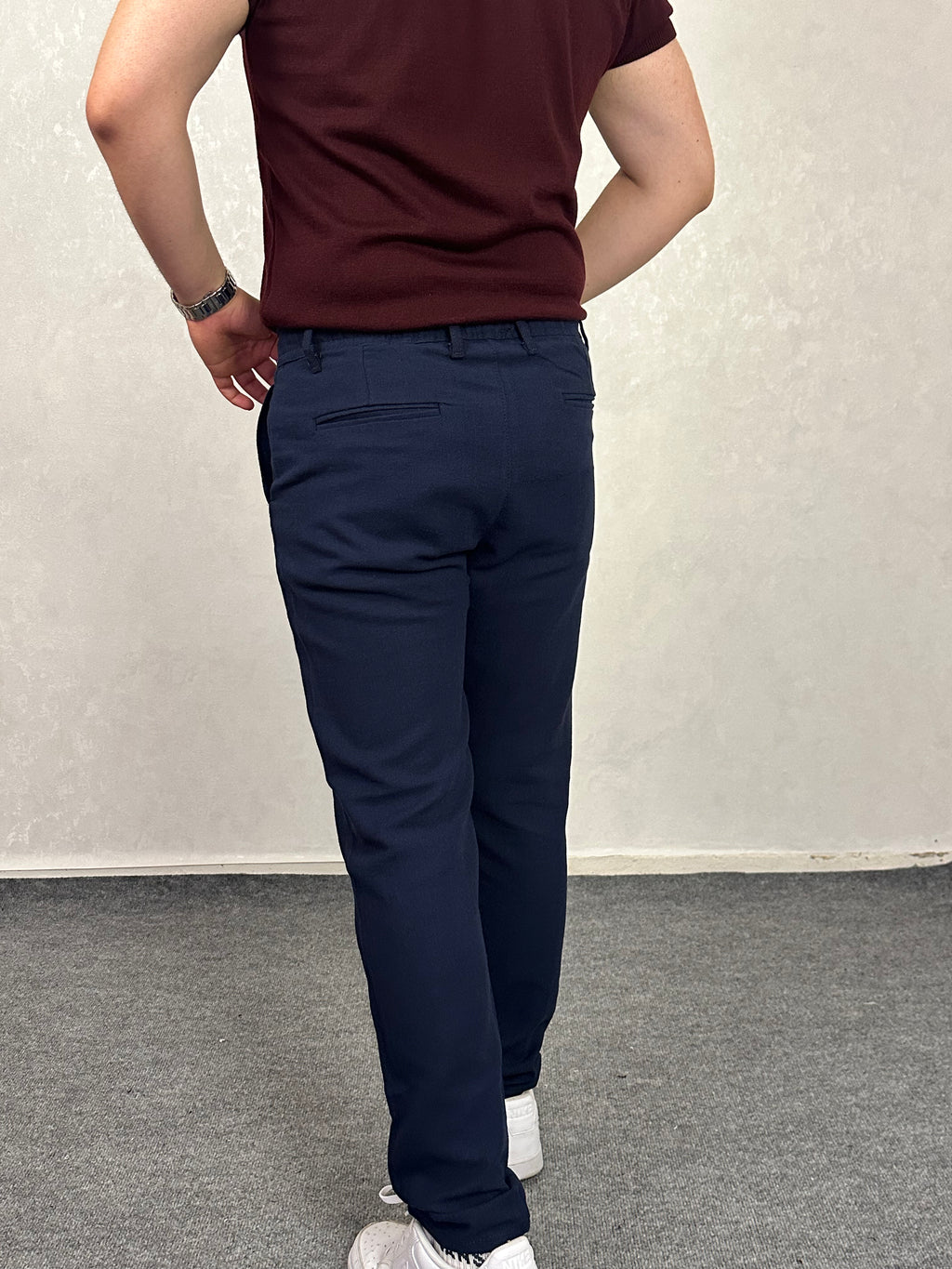 Beli Lastikli Keten Pantolon - Lacivert
